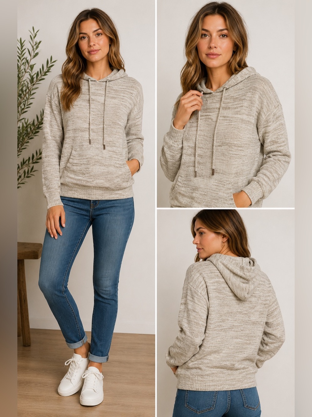 Urban‎ Pipeline Oatmeal Marled Hooded Sweater Pullover Kangaroo Pocket Size M